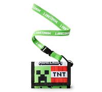 Minecraft Cartera Trifold Verde TNT Block y Cara Creeper para Niños | Portatarjetas y Dinero con Correa del Logo