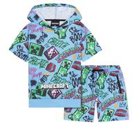 Minecraft Chandal Deportivo 2 Piezas Conjunto Verano Niño Adolescentes con Sudadera con Capucha y Pantalon Corto Casual Deportivo Regalo Niños (9-10 Años, Azul)
