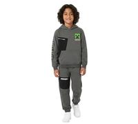 Minecraft Chándal para niños - Conjunto oficial de sudadera con capucha y pantalones deportivos para niños, chándal de algodón gris Creeper Gaming, edad 5-12 años