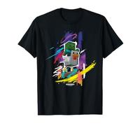 Minecraft Chicken Jockey Mob Paint Brush Strokes Background Camiseta