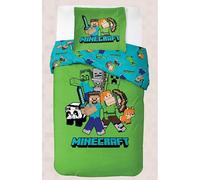 Minecraft Classic Crew - Juego de cama para cama individual, 100% algodón, funda nórdica de 135 x 200 cm + funda de almohada 80 x 80 cm, color verde