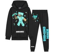 Minecraft Conjunto Chándal Niño - Sudadera con Capucha y Pantalones Niños (Negro/Azul, 13-14 Años)