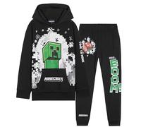 Minecraft Conjunto Chándal Niño - Sudadera con Capucha y Pantalones Niños (Negro/Green, 13-14 Años)