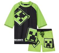 Minecraft Conjunto Corto Bañador de 2 Piezas para Niños, Regalo Bañador (Verde claro/Negro, 7-8 Años)