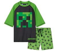 Minecraft Conjunto Corto Bañador de 2 Piezas para Niños, Regalo Bañador (Verde/Negro, 11-12 Años)