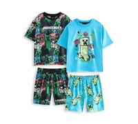 Minecraft Conjunto de Pijama de Manga Corta Creeper, Paquete múltiple de 2 | Ropa de Dormir con Estampado Negro y Azul para niños | Pijamas clásicos de Pierna Corta con diseño Creeper