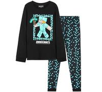Minecraft Conjunto de Pijama Niño, Pantalón y Camiseta Largos - Regalo Niños y Adolescentes (Negro, 11-12 años)
