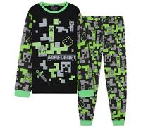 Minecraft Conjunto de Pijama Niño, Pantalón y Camiseta Largos - Regalo Niños y Adolescentes (Negro/Verde, 7-8 años)