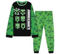 Minecraft Conjunto de Pijama Niño, Pantalón y Camiseta Largos - Regalo Niños y Adolescentes (Verde/Negro, 9-10 años)