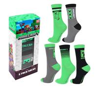 Minecraft Creeper - Calcetines deportivos con paquete de regalo, alto porcentaje de algodón, 3 y 5 pares, verde, 35-38