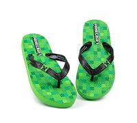 Minecraft Creeper Chanclas Sandalias Niños | Boys Girls Green Block Pixel Game Sliders | Niños Adolescentes Villano Zapatos de Verano