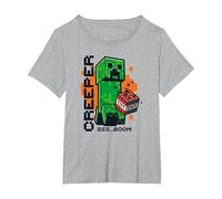 Minecraft Creeper Explosion TNT Poster Camiseta, Mujer Tallas Grandes, Gris Jaspeado, 5XL Grande