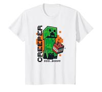 Minecraft Creeper Explosion TNT Poster Camiseta, Niños, Blanco, 12 años