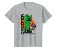 Minecraft Creeper Explosion TNT Poster Camiseta, Niños, Gris Jaspeado, 3 años