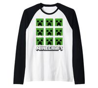 Minecraft Creeper Face 3X3 Grid Camiseta Manga Raglan