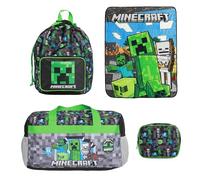 Minecraft Creeper - Juego de 4 bolsas de lona verdes para niños y jóvenes, Multicolor-, Talla unica , Cordón, bolsa de lona