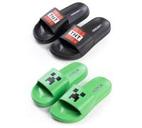 Minecraft Creeper & TNT Slider en verde y negro | Zapatos casuales para niños | Pack de 2 deslizadores con cara Creeper y elemento de juego TNT Merch, multicolor, 34 EU