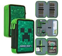 Minecraft Estuche de Lápices para Niños con Múltiples Compartimentos, Incluye Papelería - Material Escolar (Verde Creeper)