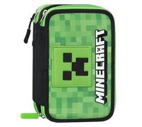 Minecraft - Estuche Escolar Oficial Minecraft, Estuche con 3 Compartimentos para niños y jóvenes con Juego de papelería Incluido, 5 Etiquetas Adhesivas portanombre y práctico Cierre de Cremallera, 13