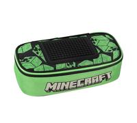 Minecraft - Estuche escolar ovalado oficial Minecraft, ideal para guardar la papelería, con divisor interior con trabillas elásticas, cierre de cremallera y píxeles para personalizarlo, 22 x 5 x 7 cm