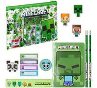 Minecraft Estuches Escolares de Lápices y Set de Papelería para Niños - Regalos Cumpleaños (Verde)