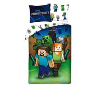 Minecraft Funda Nórdica Cama 90 140x200 + Funda Almohada 70x90 100% Algodón | Ropa de cama reversible | Algodón natural transpirable | Licencia Minecraft | Niños | Regalo | Lavable a máquina