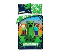 Minecraft Funda Nórdica Cama 90 140x200 + Funda Almohada 70x90 Creeper | Ropa de cama reversible | Microfibra secado rápido Oeko-Tex | Zombie Panda Fox | Licencia oficial | Regalo | Idea regalo