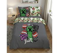 Minecraft Funda Nórdica Doble 240x220 Metro Art + 2 Fundas 63x63 | Licencia oficial | Microfibra Oeko-Tex secado rápido | Graffiti Creeper TNT Pixel | Reversible 2 diseños | Gamer