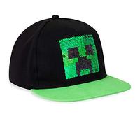 Minecraft Gorra Niño, Gorra Negra con Diseño de Creeper y Lentejuelas Reversibles Talla Unica, Merchandising Oficial Regalos para Niños y Adolescentes (Multicolor)