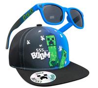 Minecraft Gorra Niño y Gafas de Sol Proteccion UV 100% Creeper Gorra de Béisbol Gafas Sol Verano Regalo para Niños y Adolescentes (6-14 Años, Negro/Azul)