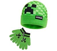 Minecraft Gorros Invierno, Sombrero Pescador o Set Gorro y Guantes con o sin Braga Cuello, Accesorios de Invierno, 6-14 Años (6-14 Años, Verde Sombrero & Guantes)
