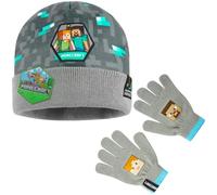 Minecraft Gorros Invierno, Sombrero Pescador o Set Gorro y Guantes con o sin Braga Cuello, Accesorios de Invierno, 6-14 Años (6-14 Años, Gris Sombrero & Guantes)
