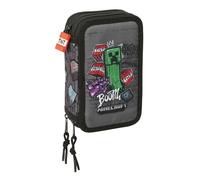 MINECRAFT GRAFFITI - Estuche Escolar con 37 Útiles Incluidos, Ideal para Niños de 5 a 14 Años, Cómodo y Versátil, Calidad y Resistencia, 12.5x5.5x19.5 cm
