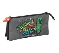 MINECRAFT GRAFFITI - Portatodo Triple, Estuche Infantil, Estuche Niño, Ideal para Niños en Edad Escolar, Cómodo y Versátil, Calidad y Resistencia, 22x3x12 cm