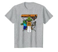 Minecraft Group Shot Halloween Enemies Attack Camiseta, Niños, Gris Jaspeado, 12 años