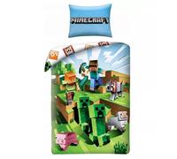 Minecraft Cactus Run Funda Nórdica Cama 90 140x200 + Funda Almohada 70x90 | Ropa de cama reversible | Algodón natural transpirable | Licencia Minecraft | Niños | Regalo | Lavable a máquina