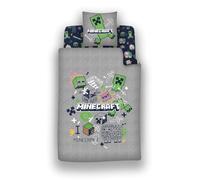 Minecraft - Juego de cama de 3 piezas, 140 x 200 cm, funda de 63 x 63 + | Funda nórdica reversible | Microfibra Oeko-Tex | Licencia oficial | 1 persona | Sábana bajera ajustable de 25 cm incluida