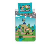 Minecraft - Juego de cama individual | Funda nórdica de 140 x 200 cm + funda de almohada grande de 70 x 90 cm, 100 % algodón, ropa de cama suave y transpirable para niños, funda nórdica reversible de