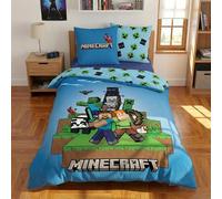 Minecraft Juego de Cama Infantil - Funda Nórdica 140x200 cm + Funda de Almohada 63x63 cm - 100% Poliéster Suave - Diseño Reversible Steve, Alex y Creepers - Certificado Oeko-Tex