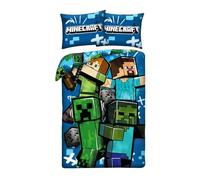 Minecraft - Juego de cama Steve Alex Creeper Zombie, funda nórdica reversible de 140 x 200 cm + una funda de almohada de 70 x 90 cm, 100% poliéster, excelente calidad, color azul