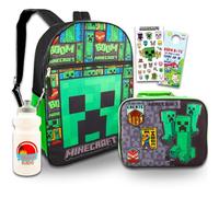 Minecraft - Juego de mochila con bolsa de almuerzo, paquete con mochila de Minecraft de 16 pulgadas, lonchera de Minecraft, botella de agua, calcomanías, más | Mochila de Minecraft para niños