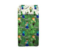 Minecraft - Juego de sábanas para Cama Individual, sábana encimera, sábana Bajera Ajustable, Funda de Almohada, Verde, 100% algodón, Producto Oficial