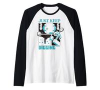 Minecraft Just Keep Digging Pickaxe & Creeper Looking Down Camiseta Manga Raglan