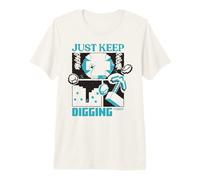 Minecraft Just Keep Digging Pickaxe & Creeper Looking Down Camiseta Premium
