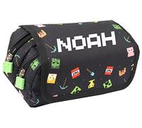 Minecraft - Lapicera Grande - Estuche de Lápices para Niños Diseño Personalizado - 2 Compartimientos - Asa Transporte - Papelería para Niños - Negro