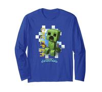 Minecraft Legends Creeper Iconic Portrait Manga Larga, Unisex para Adultos, Azul Real, S