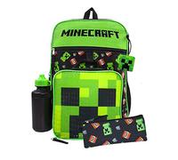 Minecraft Mochila Creeper TNT para niños, Juego de 5 Piezas, Mochila para Jugadores, lápiz y Estuche Botella, Talla única, Black, Juego de Mochila Escolar