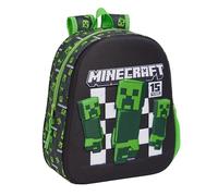 MINECRAFT - Mochila Escolar, con Diseño 3D, Adaptable a Carro, Ideal para Niños de Diferentes Edades, Cómoda y Versátil, Calidad y Resistencia, 27x10x33 cm, Color Negro/Verde