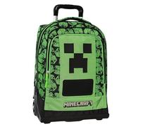 Minecraft - Mochila escolar con ruedas reemplazables, asa ajustable, 2 compartimentos, bolsillo frontal, respaldo y fondo termoformados, correas acolchadas ajustables, 36 x 47 x 23 cm