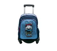 Minecraft Mochila Escolar Hostile Behaviour - Doble Compartimento Adaptable + Carro Negro TOYBAGS con Proteccion Lateral Y STOPER Frontal Anti CAIDA 4 Ruedas giratorias - 44 X 30 X 20 CM